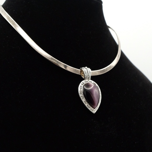 Stunningly Intricate Amethyst Purple Faux Tiger’s Eye Silver tone inverse - Picture 13 of 14